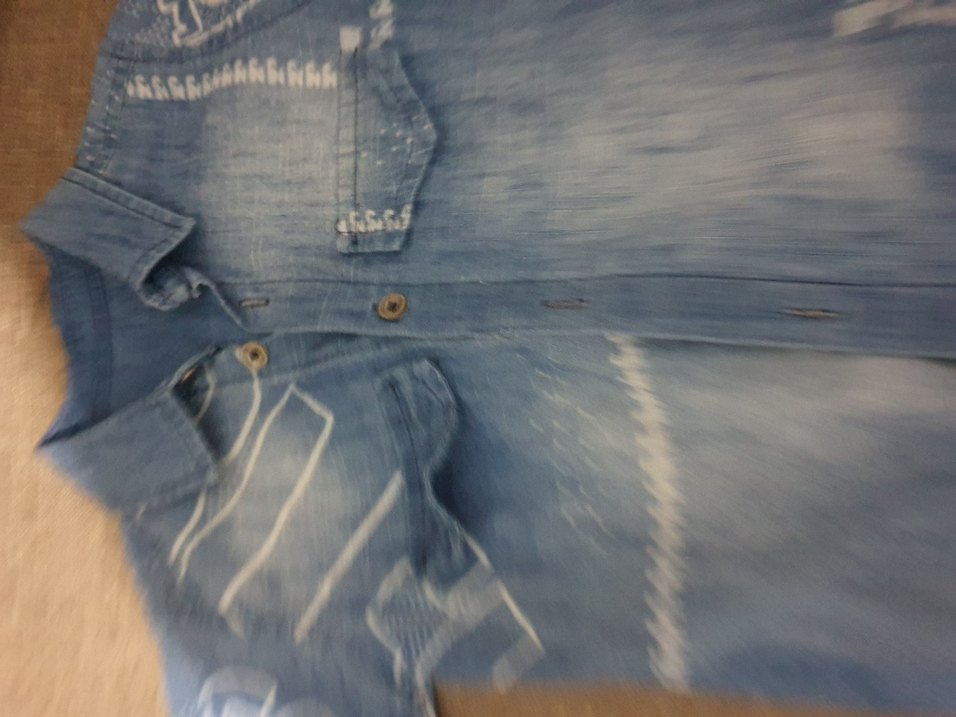 Düğmeli Kısa Kollu Nakışlı Erkek Kot Gömlek - Görsel 2