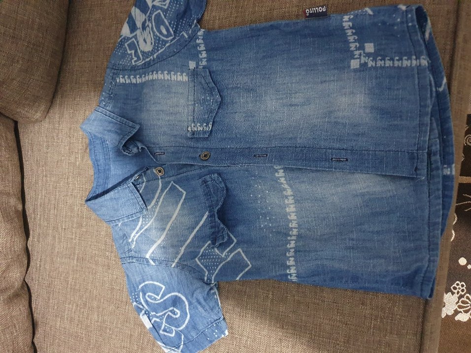 Düğmeli Kısa Kollu Nakışlı Erkek Kot Gömlek - Görsel 3