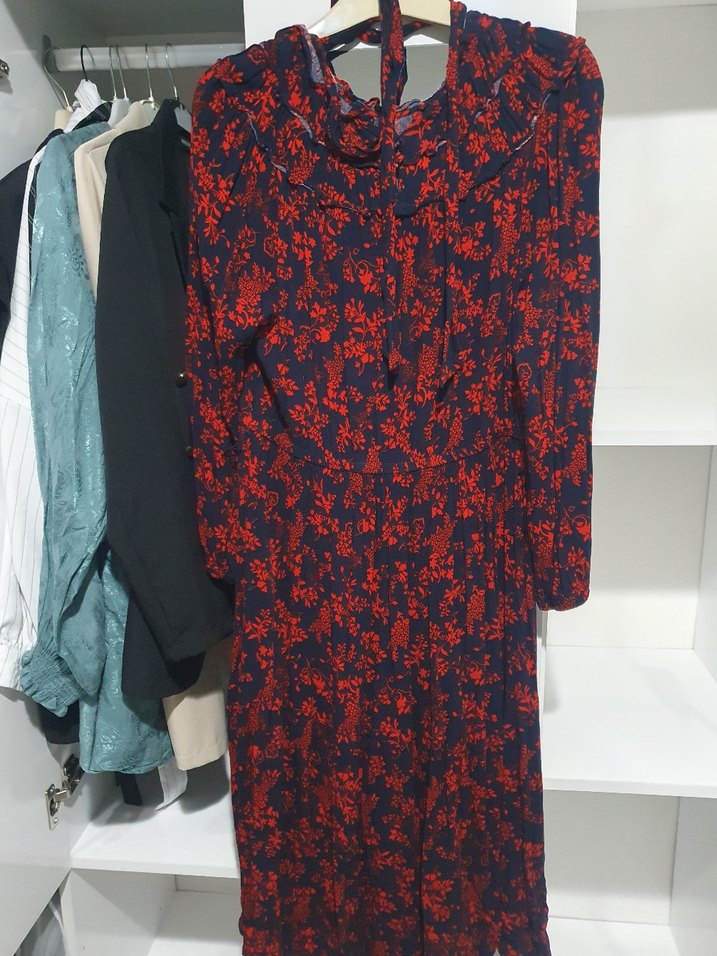 Uzun Kırmızı Desenli Hamile Elbisesi - Görsel 2