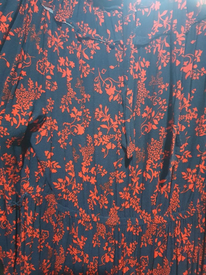 Uzun Kırmızı Desenli Hamile Elbisesi - Görsel 3