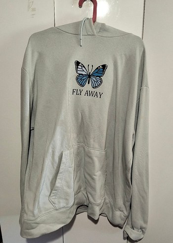 Gri Kapüşonlu Uzun Kollu Baskılı Sweatshirt
