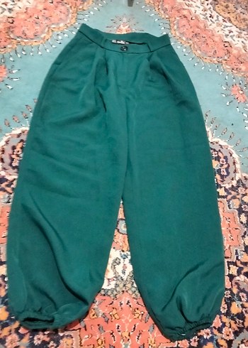 Yeşil Bol Paça Kadın Kumaş Pantolon