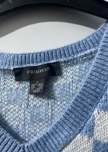 Primark Mavi Gri Kareli V Yaka Triko Süveter