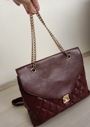 Bordo Deri Kadın Çanta - Modern Klasik - Görsel 4