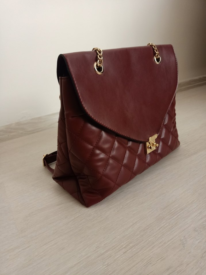 Bordo Deri Kadın Çanta - Modern Klasik - Görsel 2