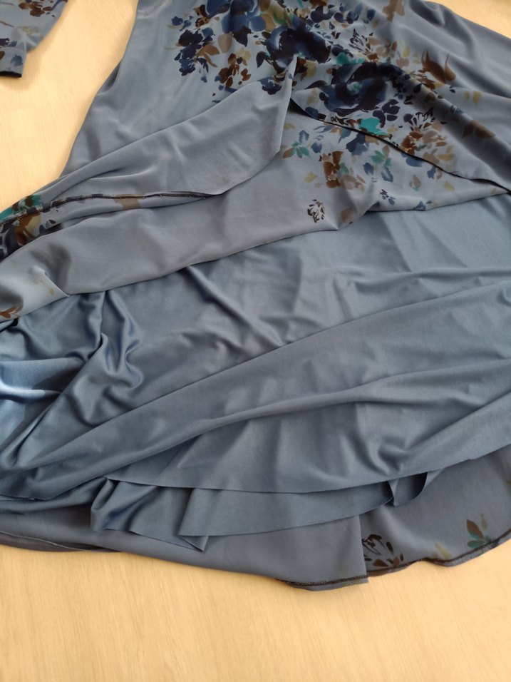 Uzun Kollu Mavi Vintage Baskılı Uzun Elbise - Görsel 4