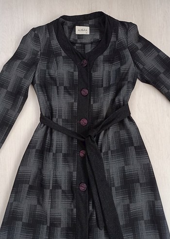 Düğmeli Uzun Gri Kadın trençkot - Görsel 4