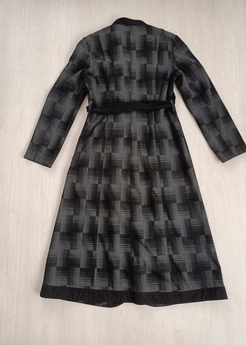 Düğmeli Uzun Gri Kadın trençkot - Görsel 2