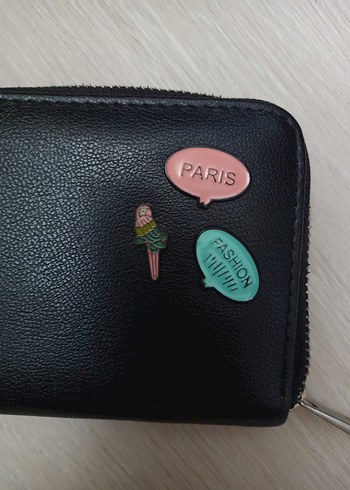 Siyah Nakışlı Deri Fermuarlı Kadın Cüzdanı - Görsel 4