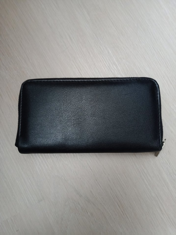 Siyah Nakışlı Deri Fermuarlı Kadın Cüzdanı - Görsel 2