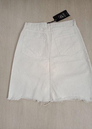 Beyaz Denim Mini Etek - Görsel 5