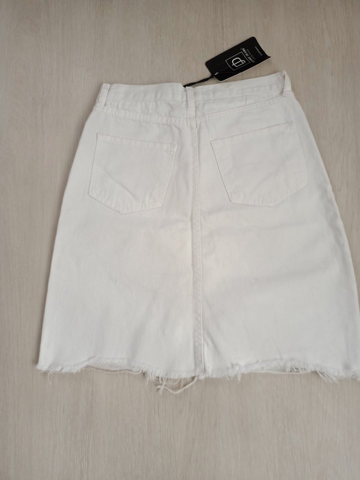 Beyaz Denim Mini Etek - Görsel 5