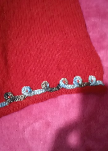 Kırmızı Örgü Kadın Atkı - Görsel 2