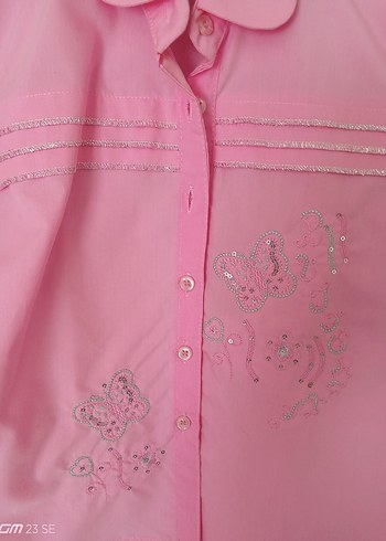 Düğmeli Pembe Çocuk Gömlek - Görsel 2