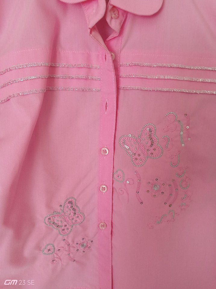 Düğmeli Pembe Çocuk Gömlek - Görsel 2