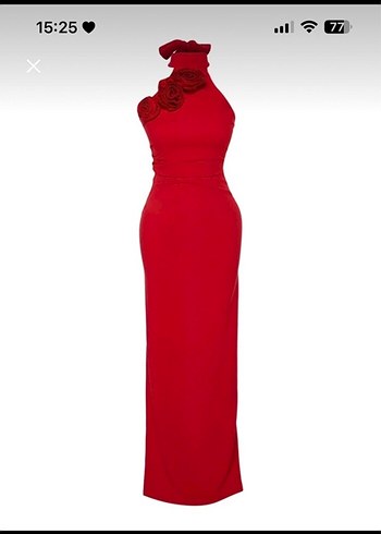 Kırmızı Drapeli Straplez Uzun Trendyol  Elbisesi - Görsel 5