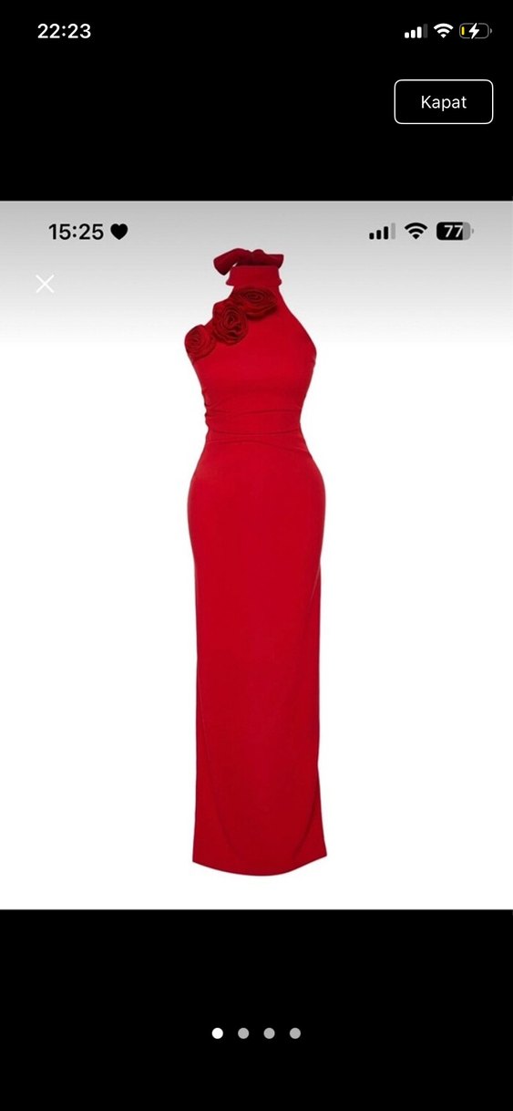 Kırmızı Drapeli Straplez Uzun Trendyol  Elbisesi - Görsel 5