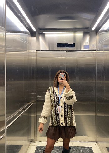 Bohem Tarz Gri Desenli Kadın Hırka - Görsel 3