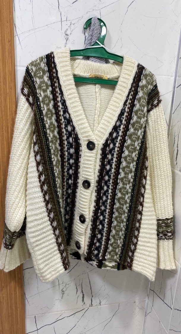 Bohem Tarz Gri Desenli Kadın Hırka - Görsel 2