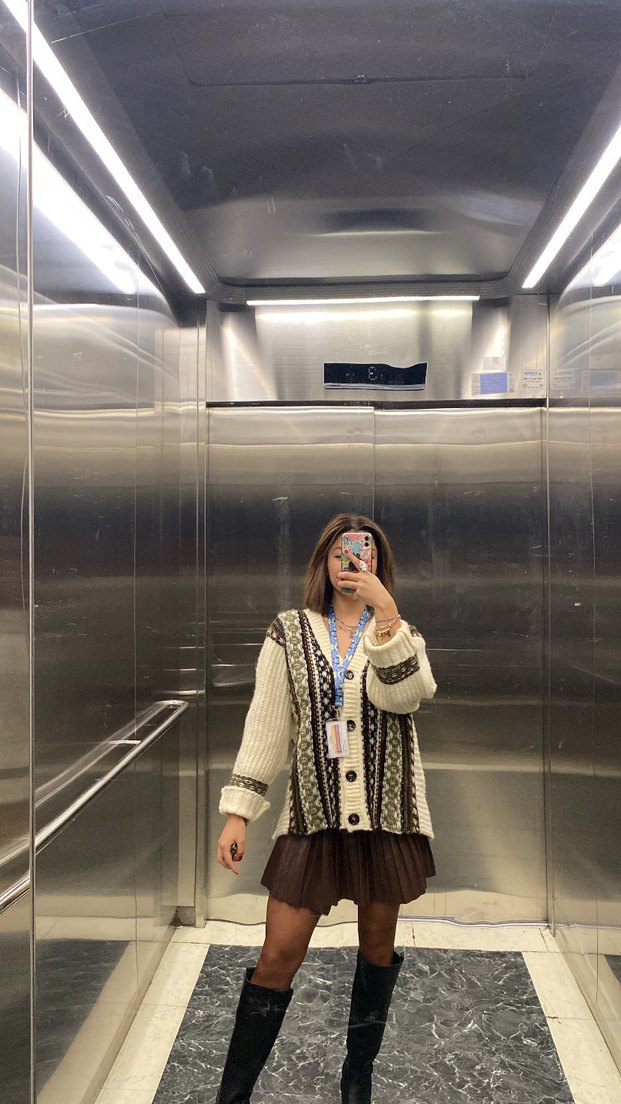 Bohem Tarz Gri Desenli Kadın Hırka - Görsel 3