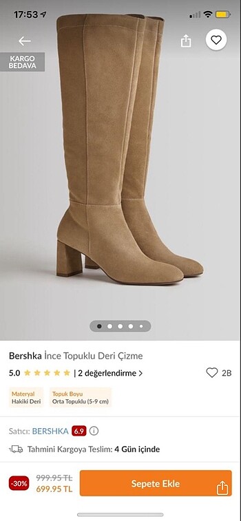 Bershka topuklu deri çizme