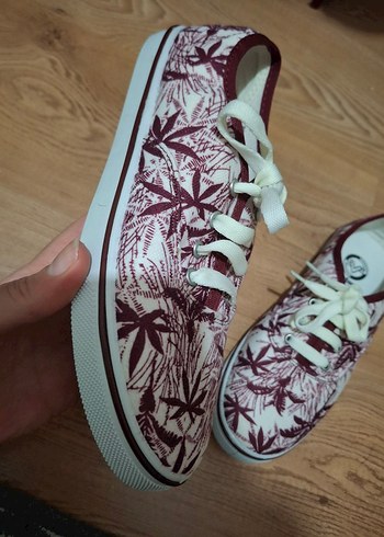 Bordo Desenli Bağcıklı Kadın Spor Ayakkabı - Görsel 3