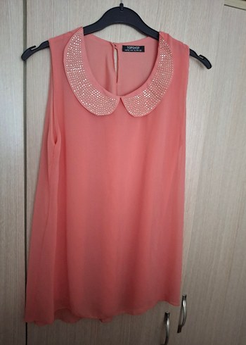 Nar Çiçeği Kolsuz Gömlek Yaka Bluz - Görsel 2