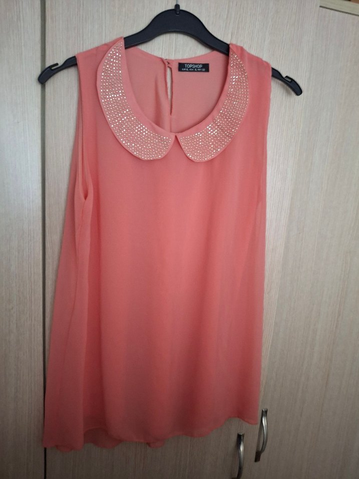 Nar Çiçeği Kolsuz Gömlek Yaka Bluz - Görsel 2