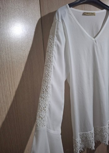 Dantel Detaylı Beyaz Bohem Uzun Kollu Kadın Bluz - Görsel 4