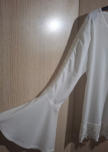 Dantel Detaylı Beyaz Bohem Uzun Kollu Kadın Bluz - Görsel 2