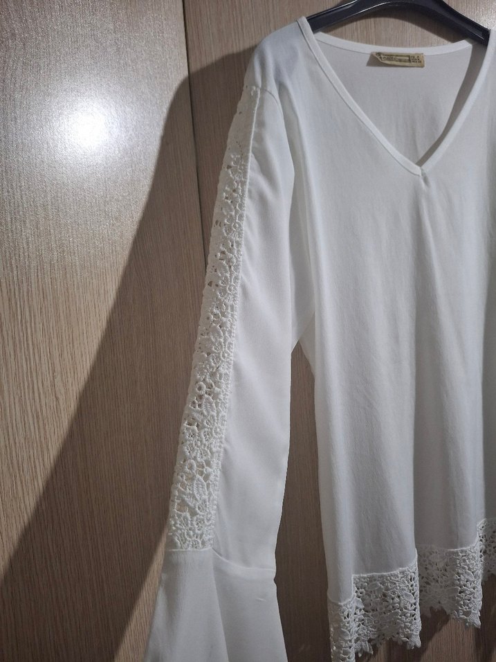 Dantel Detaylı Beyaz Bohem Uzun Kollu Kadın Bluz - Görsel 4