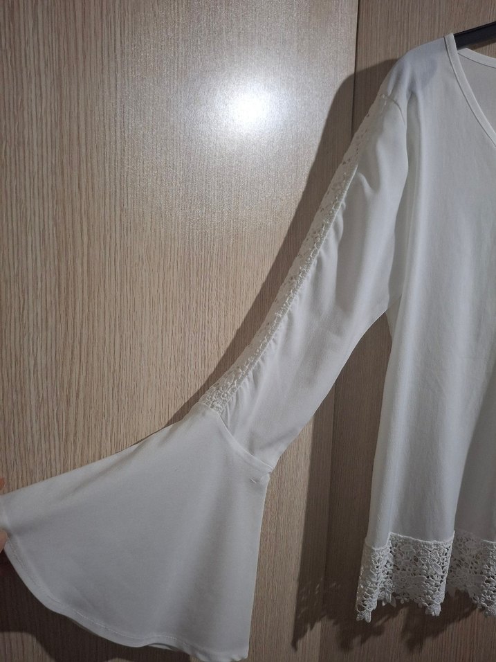 Dantel Detaylı Beyaz Bohem Uzun Kollu Kadın Bluz - Görsel 2