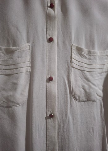 Düğmeli Beyaz Kadın Pamuk Gömlek - Görsel 3
