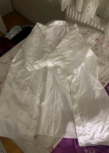 Baskılı Beyaz Kısa Kollu Midi Kadın Sabahlık - Görsel 3