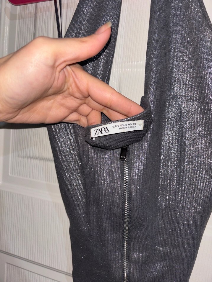 Siyah Parlak Fermuarlı Bluz - Görsel 3