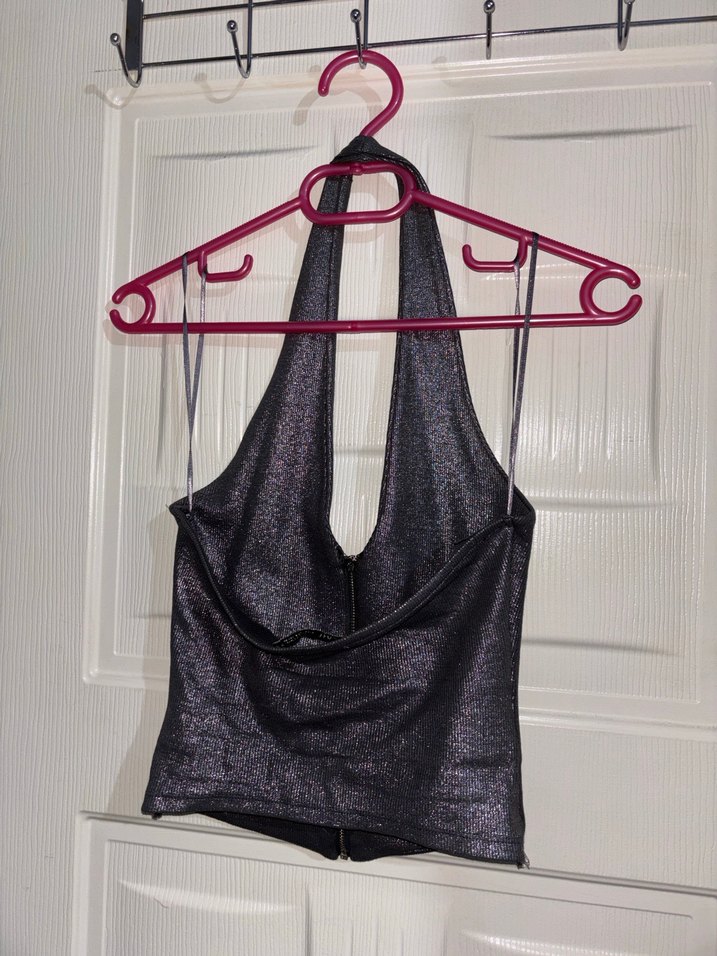 Siyah Parlak Fermuarlı Bluz - Görsel 2