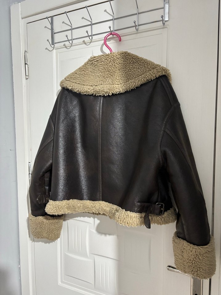 Kahverengi Kürklü Deri Kadın Ceket - Görsel 2