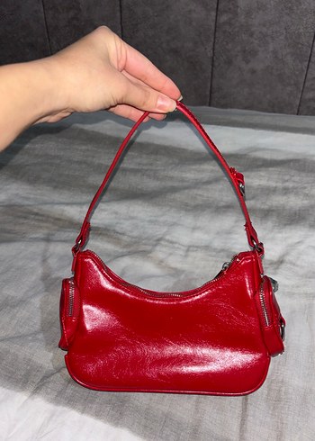 Kırmızı Deri Kadın Omuz Çantası - Görsel 2