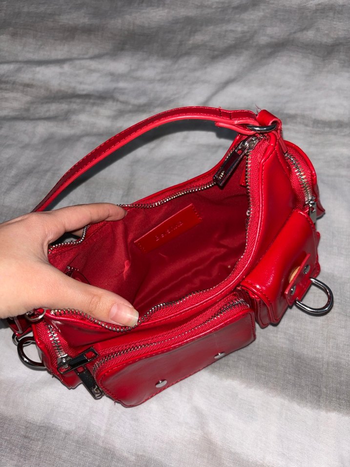 Kırmızı Deri Kadın Omuz Çantası - Görsel 4