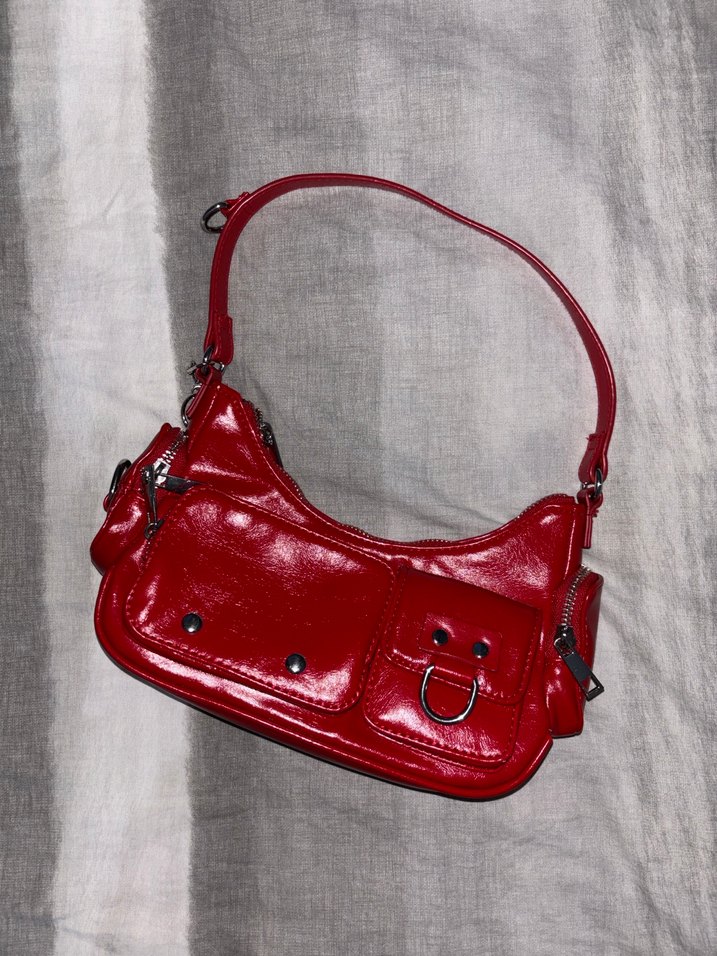 Kırmızı Deri Kadın Omuz Çantası - Görsel 3