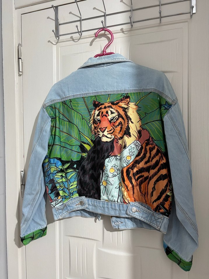 Renkli Baskılı Kadın Denim Ceket - Görsel 2