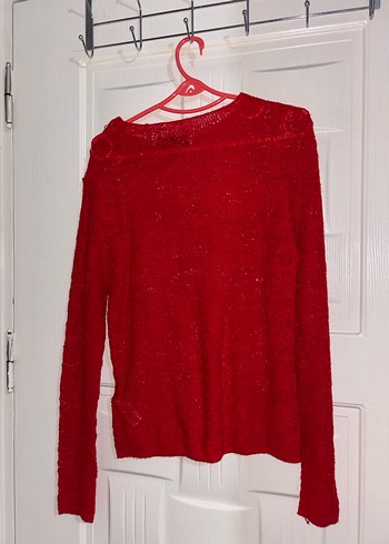 Kırmızı Parlak Triko Kadın Kazak - Görsel 2