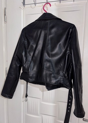 Kadın Siyah Deri Biker Ceket - Görsel 2