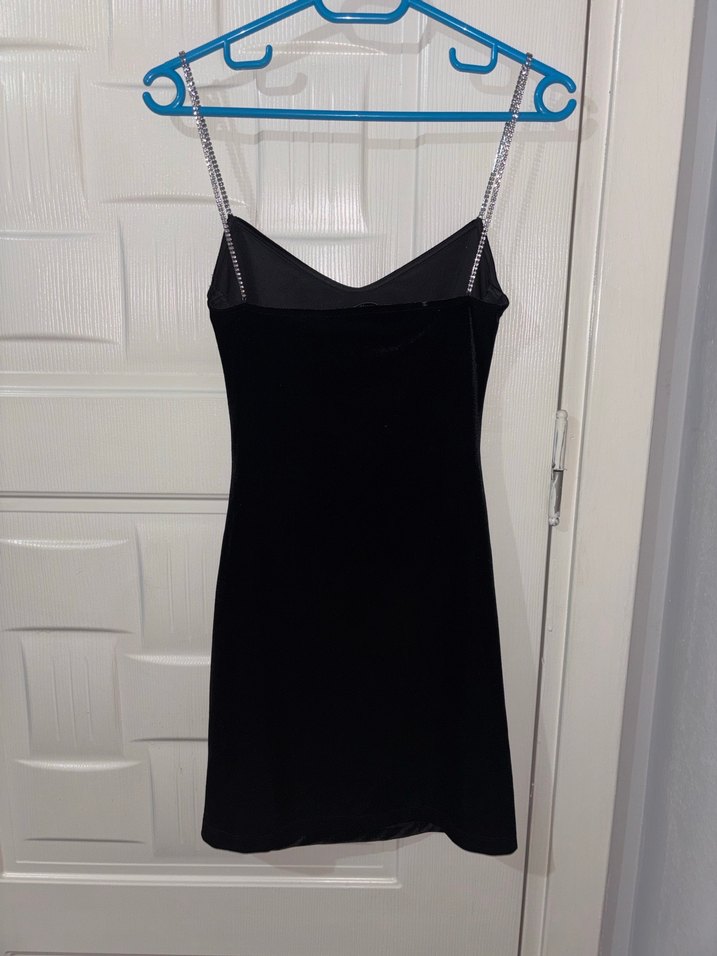 Siyah Drapeli V Yaka Midi Gece Elbisesi - Görsel 2