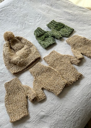 Bej Bohem Örgü Bere ve Eldiven Seti - Görsel 2