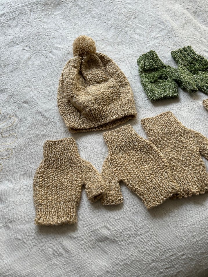 Bej Bohem Örgü Bere ve Eldiven Seti - Görsel 3