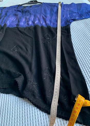 xl Beden Lacivert Uzun Kollu Bağlama Desenli Geniş Bluz