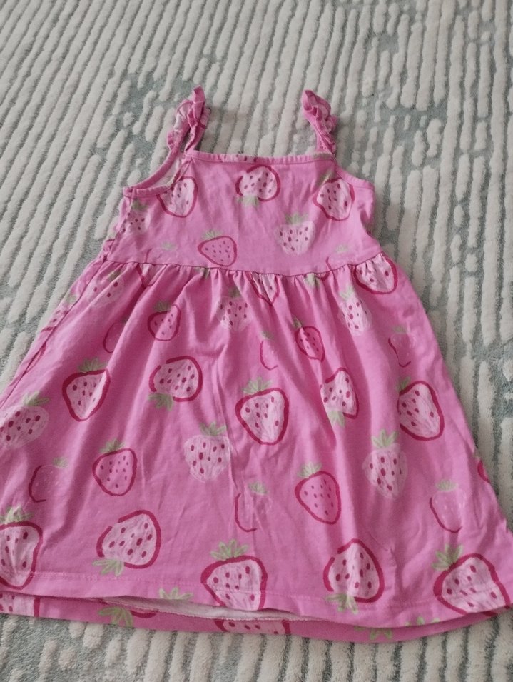 Kız Çocuk Pembe Çilek Desenli Elbise - Görsel 5