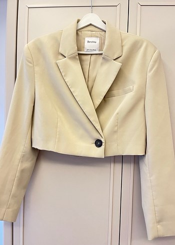 m Beden Bej Süet Mini Kadın Blazer Ceket