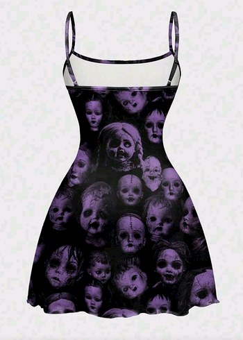 Mor Gotik Fırfır Pileli Mini Elbise - Görsel 3